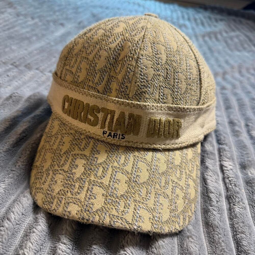 Christian Dior Paris Oblique Monogram Logo Baseball Cap Hat Beige Adjustable